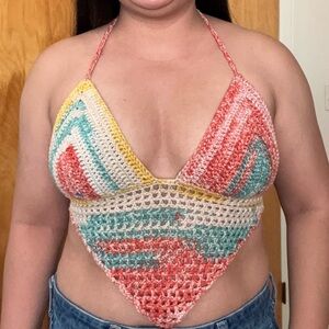 Vibrant Crochet Halter Crop Top